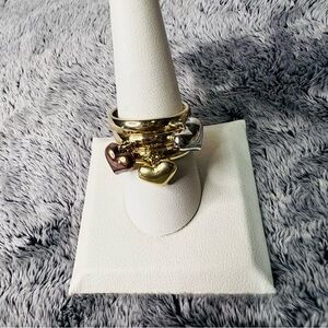 JCM 925 14K Yellow Gold Vermeil Rings with Puff Heart Charms Size 10